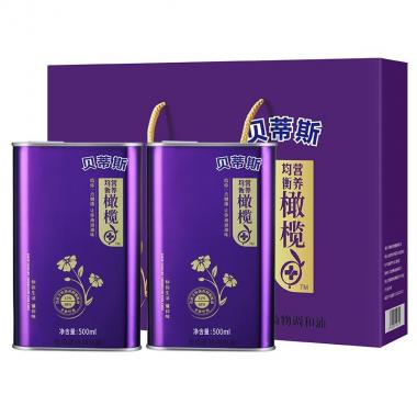 贝蒂斯食用植物调和油亚麻籽橄榄500ml2礼盒装